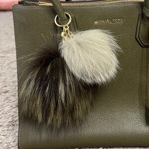 Michael Kors Double Pom Pom Fur Bag Charm – Green Ombre / Light Green